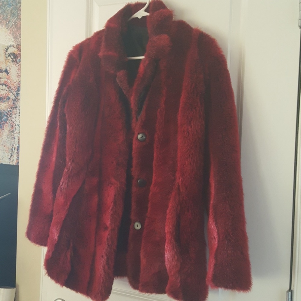 Dark red faux fur jacket small